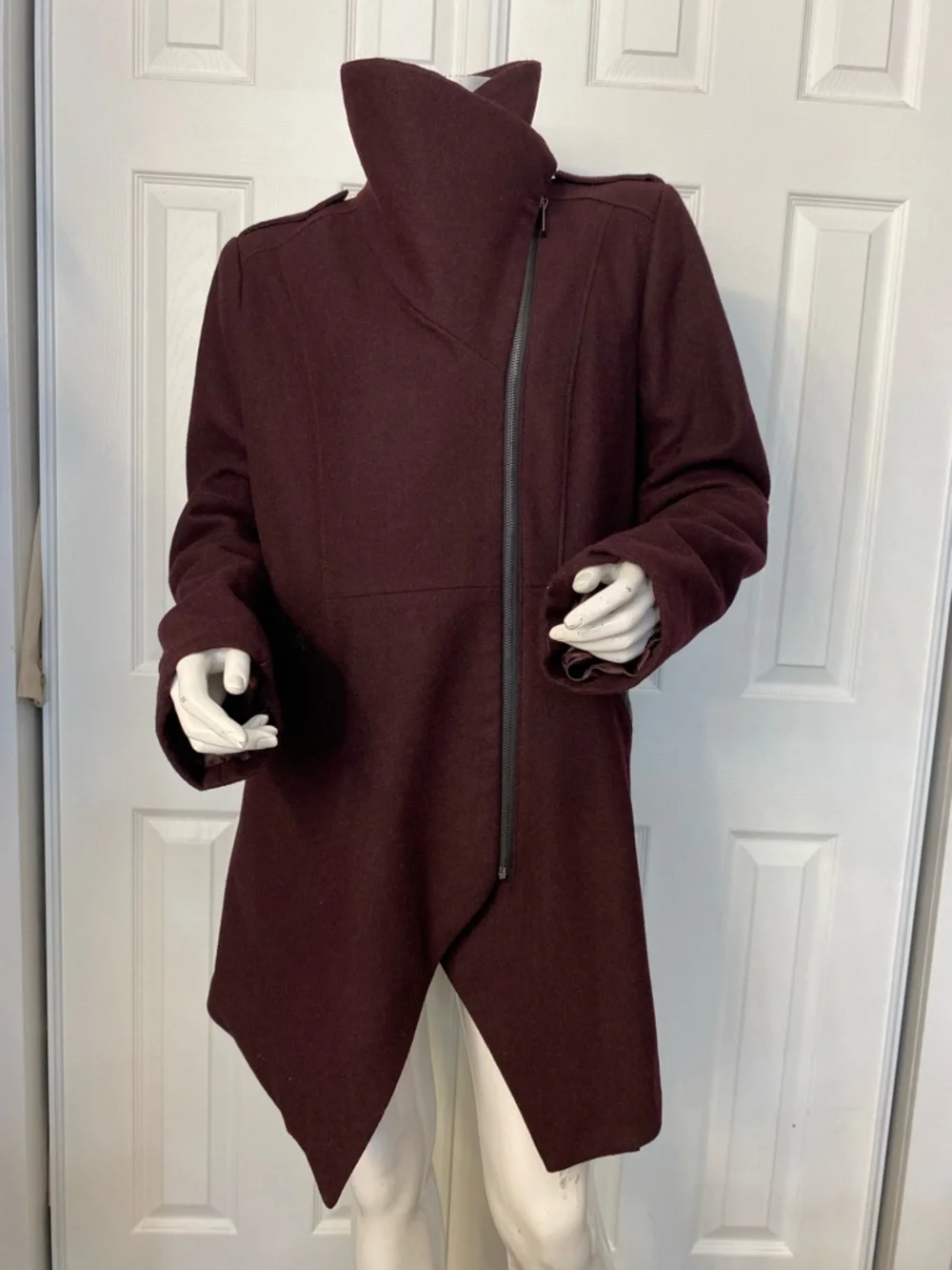 French Connection Deep Burgundy Asymmetrical Pea Coat - Picture 3 of 14